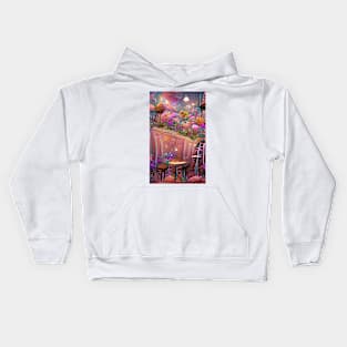 Psychedelic pink floral coffee shop| psychedelic floral coffee Kids Hoodie